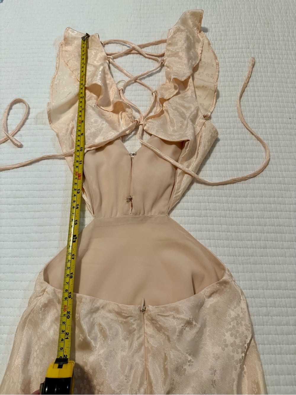 Astr Cream Lace-Up Backless Maxi Dress with Ruffle Shoulders Size XS - Picture 14 of 16